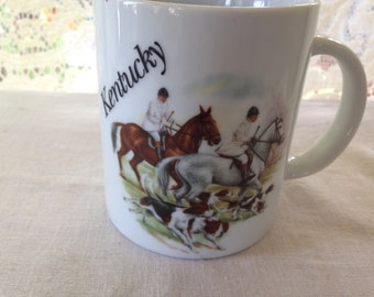 Kentucky Coffee Mug Horse Riders Hounds Fox Hunt Vintage 1980s Coffee Cup Vintage Kitchen Ware