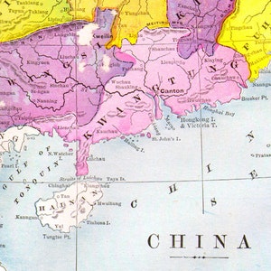 中国地図 アンティーク銅版画 アジア地図 1892 ヴィンテージ ビクトリア朝地理