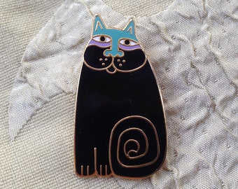 Laurel Burch Pin Brooch OLIVIA CAT BLACK Cloisonné Art Jewelry Rare Piece Signed