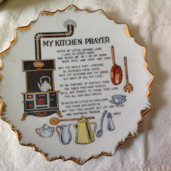 My Kitchen Prayer Plate Mid Century Christian Home Decor Gold Trim