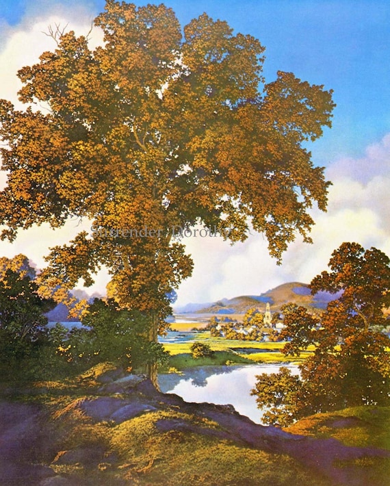 Elm Late Afternoon Peaceful Valley Maxfield Parrish Art Nouveau