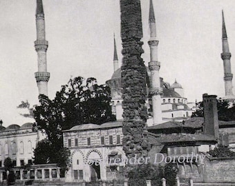 Sultan Ahmed Mosque Constantinople Turkey 1890 Rotogravure Photo Victorian Era Architecture Illustration To Frame Black & White