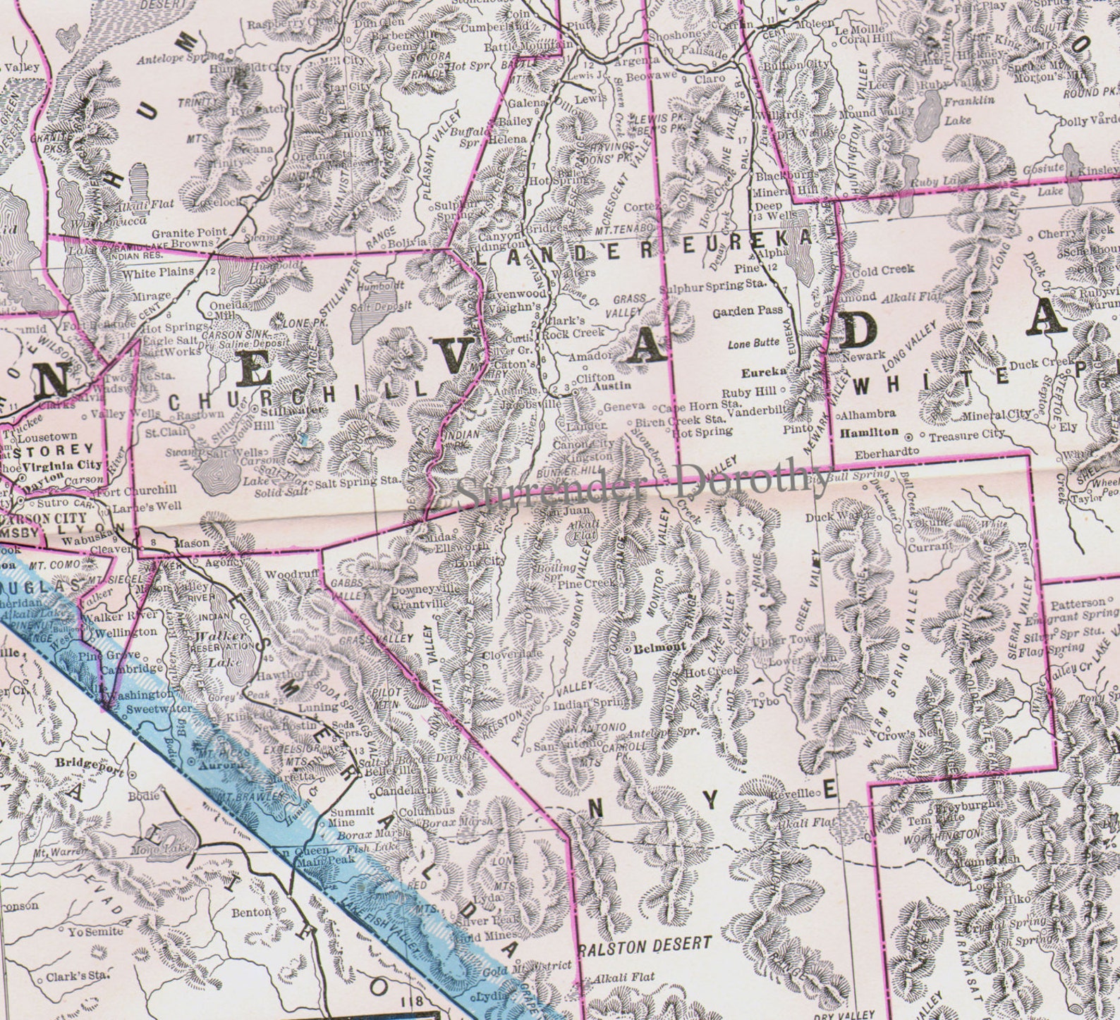 Nevada Map USA State Shoshone Indian Reservations Large Etsy