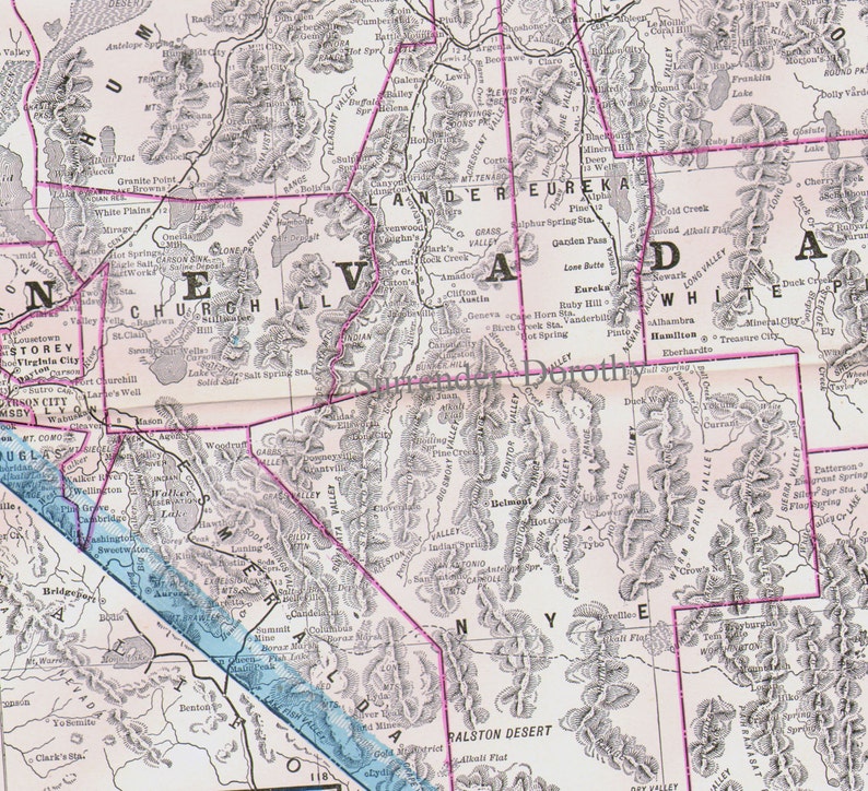 Nevada Map USA State Shoshone Indian Reservations Large Etsy