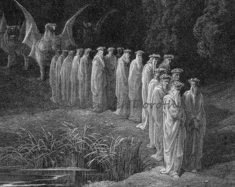 Purgatorio Canto 29 The 24 Elders In The Apocalyptic Procession Vintage Engraving Gustave Dore' Black & White