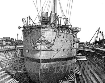 Battleships Dry Docks Naval Military Engineer Vintage Chart Germany For Framing 1906 Black & White