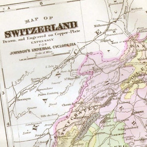 Switzerland Map 1896 Victorian Copper Engraving European Antique Cartography To Frame