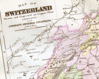 Switzerland Map 1896 Victorian Copper Engraving European Antique Cartography To Frame