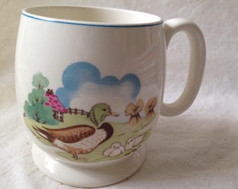 Spode Copeland Mug Pets Farm Mallard Duck Ducklings Child Cup England 1970s