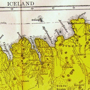 アイスランド地図 アンティーク銅版画 ヨーロッパ地図 1892 ヴィンテージ ビクトリア朝地理
