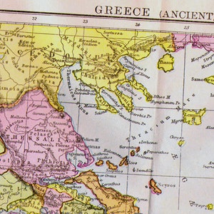 古代ギリシャ地図 アンティーク銅版画 ヨーロッパ地図 1892 ヴィンテージ ビクトリア朝 地理 アート 額装