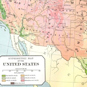 Estados Unidos Mapa hiposométrico de lluvia 1896 Vintage Victorian Antique Copper Engraving North American Cartography To Frame