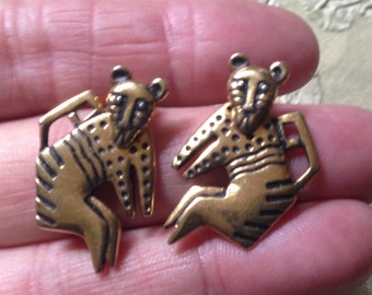 Laurel Burch Mythical Monkey Earrings Post Stud Kinetic Gold Art Jewelry Signed 1980s RARE