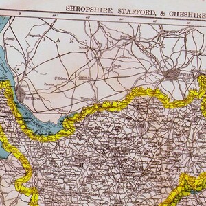 シュロップシャー スタッフォード & チェシャー州 イングランド地図 アンティーク銅版画 ヨーロッパ地図 1892 ビクトリア朝地理アート 額装