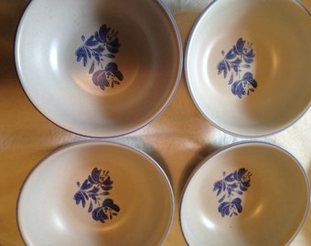 4 Soup Salad Bowls Pfaltzgraff Yorktowne Pottery Cobalt Blue Salt Glaze Vintage Kitchen Ware Yorktown