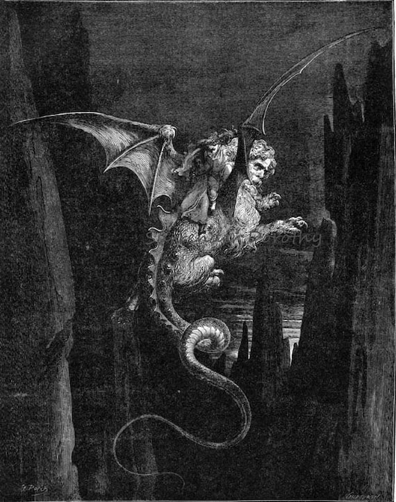 Descent Into the Abyss on Geryons Back Inferno, Canto 17 Vintage