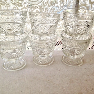 Hazel Atlas Glass Clear Glass Ice Cream Jello Custard Cups 6 OZ Vintage Set 6 Dessert Dishes Country Kitchen Classic 1950s