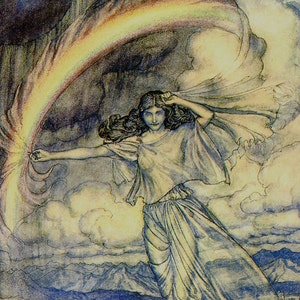 Regenbogengöttin Iris Arthur Rackham Vintage Kinderzimmer Lithographie Kunstdruck Zum Einrahmen