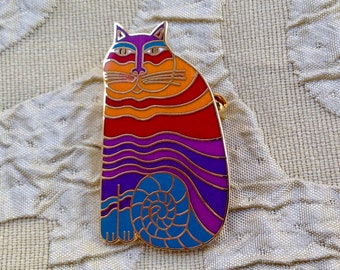 Laurel Burch Brooch Pin Rainbow Cat Multicolor Cloisonné Art Jewelry RARE Piece Signed LBGQT