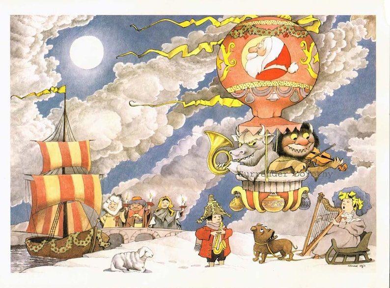 Wild Thing Hanukkah Christmas Pageant Maurice Sendak Vintage Hot Air Balloon Children's Nursery Poster To Frame image 3