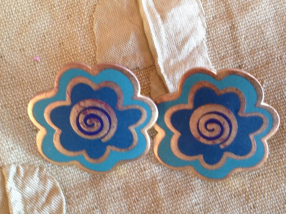 Laurel Burch Earring ANNIE FLOWER Cloisonne Studs… - image 1