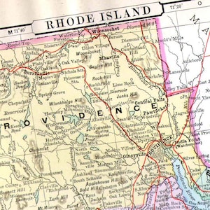 Rhode Island State Karte 1896 Viktorianische Antike Kupferstich Vintage USA Kartographie Zum Einrahmen