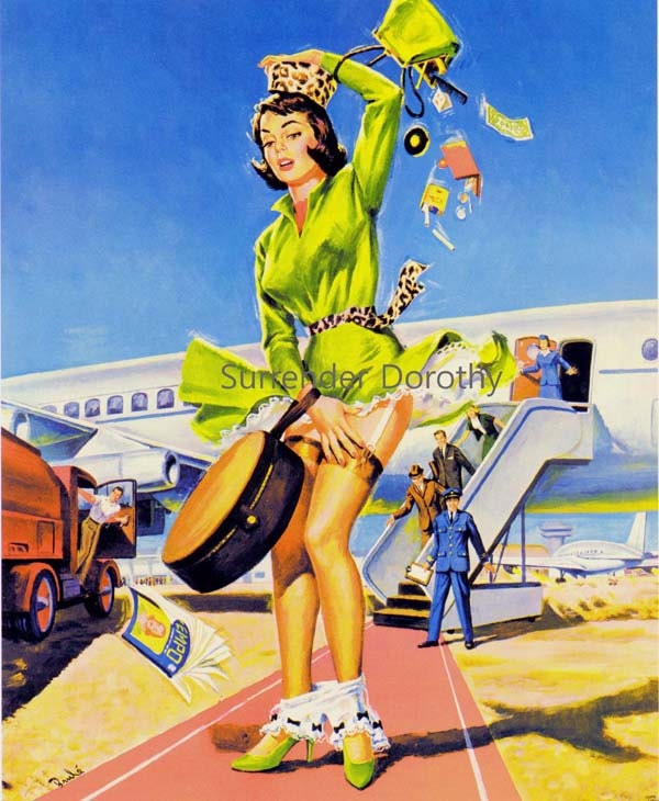 Brunette Passenger Loses Panties 1960s Vintage Pinup Girl Poster