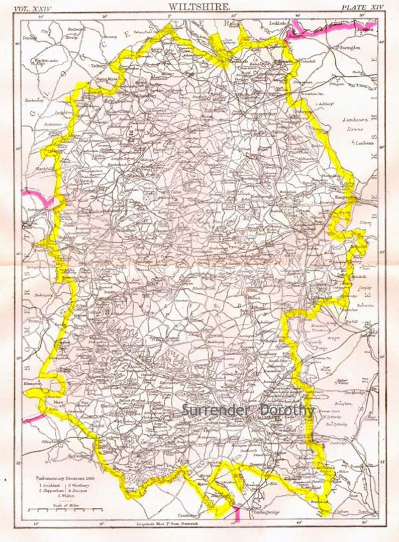 Wiltshire England Map 1892 Victorian Steel Engraving Vintage Cartography To Frame image 2