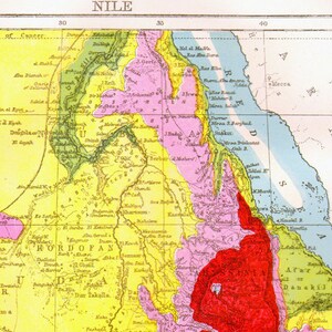ナイル川アフリカ地図アンティーク銅版画ヴィンテージ地図1892年ビクトリア朝地理アート額装