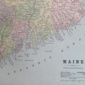 メイン州アメリカ州地図 アンティーク銅版画 北米地図 1880 ビクトリア朝地理アート 額装