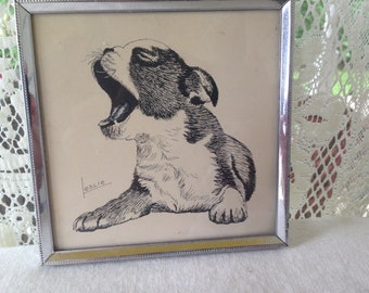 Yawning Terrier Dog Framed Print Vintage 1970s Sleepy Puppy