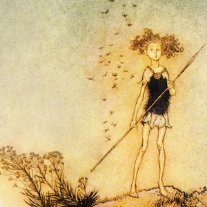 Fairy Girl Sentinel Shakespeare Arthur Rackham Vintage Kinderzimmer Lithographie Kunstdruck zum Rahmen