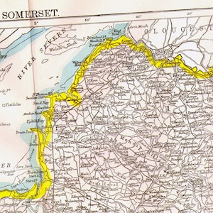 サマセット州 イングランド 地図 アンティーク 銅版画 ヴィンテージ ヨーロッパ地図 1892 ビクトリア朝 地理 アート 額装