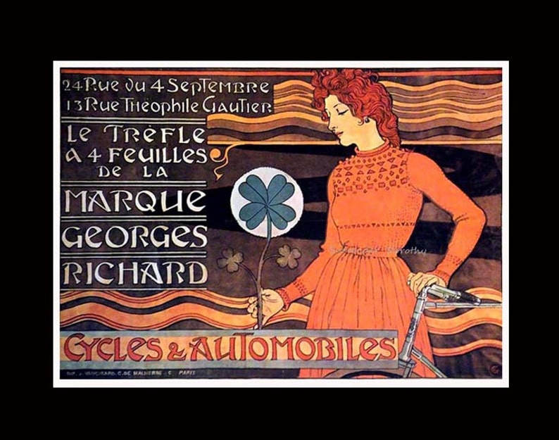 Georges Richard Bicycles William Grasset Redhead Art Nouveau 1897 Lithograph Bike Poster Transportation Ad To Frame image 4