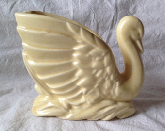 Nelson McCoy Swan Vase Planter Pale Yellow Vintage Art Pottery 1940s