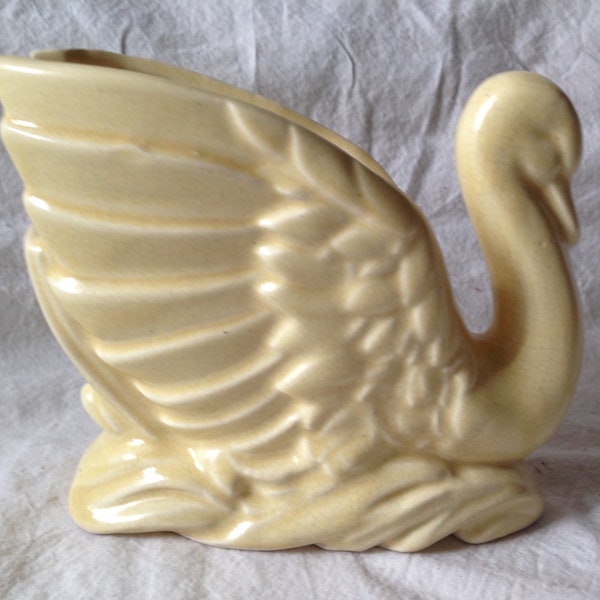 Nelson McCoy Swan Vase Planter Pale Yellow Vintage Art Pottery 1940s