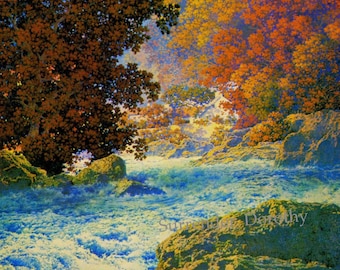 Misty Morn ou Swift Water Maxfield Parrish, impression d'affiche art nouveau sur le cadre