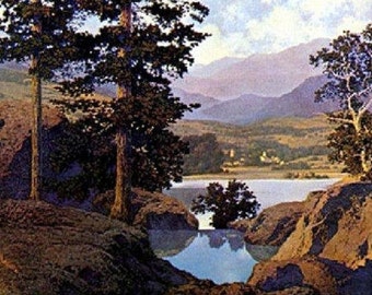 New Hampshire Thy Templed Hills Maxfield Parrish 1930s Art Nouveau Lithograph Poster Print To Frame