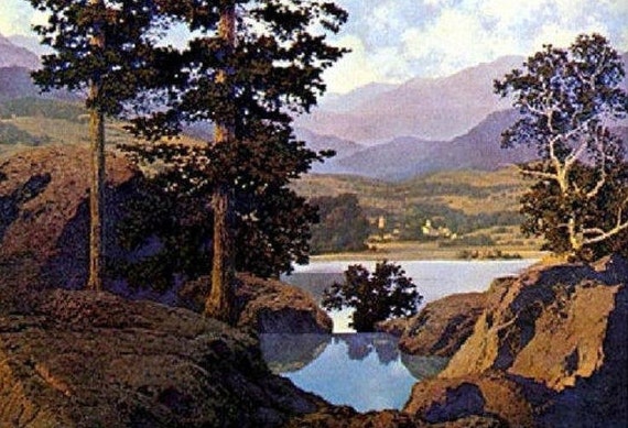 New Hampshire Thy Templed Hills Maxfield Parrish 1930s Art Nouveau