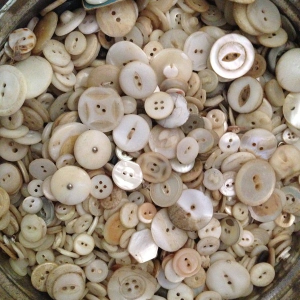 50 Mother of Pearl Buttons Lot Antique MOP Shell Perfect For Jewelry Mixed Media Collage and Altered Art