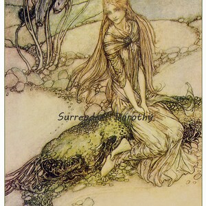 Undine Petite Sirène Arthur Rackham vintage Crèche Pour Enfants Lithographie Art Imprimer À Encadrer image 2