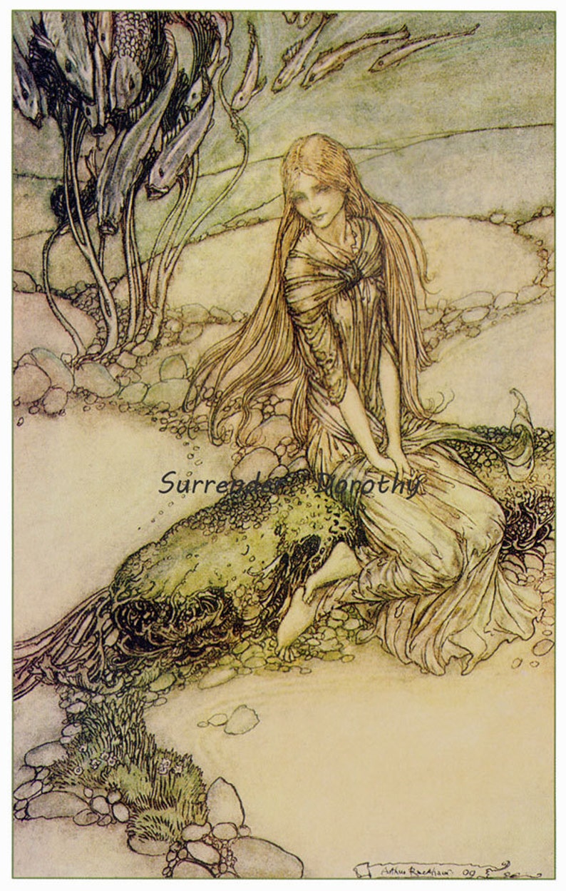 Undine Petite Sirène Arthur Rackham vintage Crèche Pour Enfants Lithographie Art Imprimer À Encadrer image 2