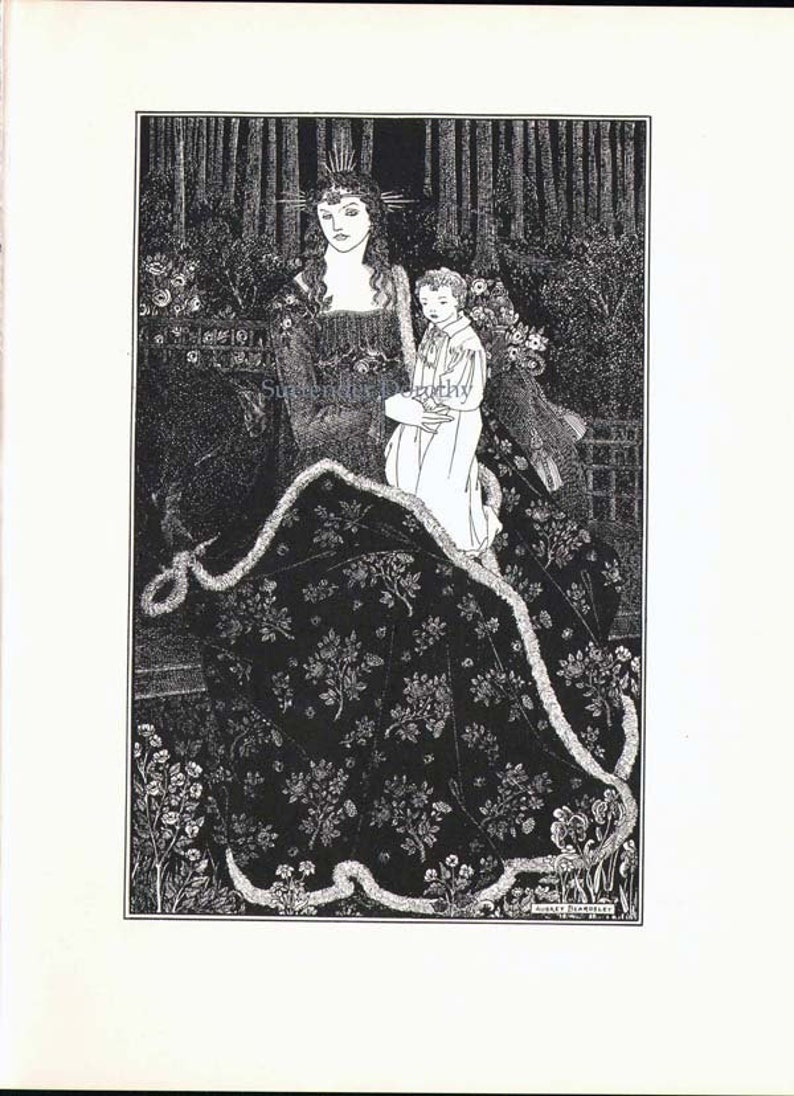 Mother & Child Aubrey Beardsley 1895 Vintage Victorian Madonna Print To Frame Black and White image 3