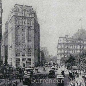 Park Row NY New York Bankenviertel USA Rotogravure Foto Schwarzweiß Illustration 1890er Jahre