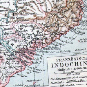 Mapa Sudeste Asiático Indochina Laos Camboya Myanmar Tailandia Vietnam 1906 Vintage Steel Engraving Cartografía para enmarcar