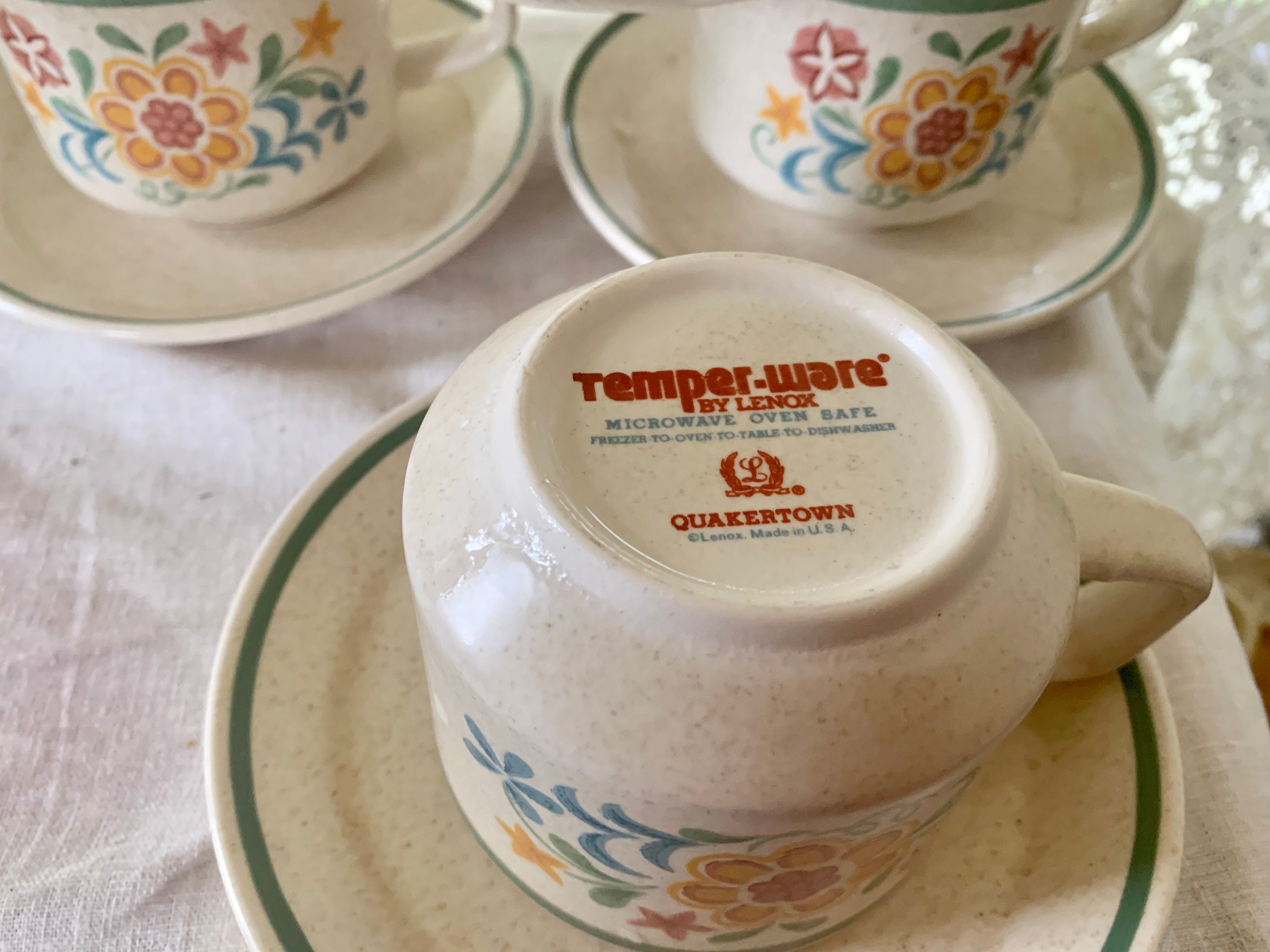 Temperware Quakertown Coffee Mugs Saucers Lenox TemperWare Vintage