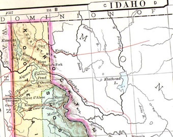 Idaho Map United States USA 1896 Antique Victorian Copper Engraving Vintage Cartography To Frame