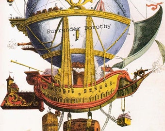 Fantasy Sailing Ship Hot Air Balloon Luft Machine 1880s Aviation Steampunk Home In The Sky Color Lithograph Poster To Frame