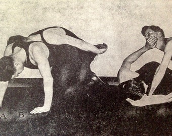 Vintage Wrestling Guys Cool 1920s Manly Fitness Illustrations To Frame Black & White