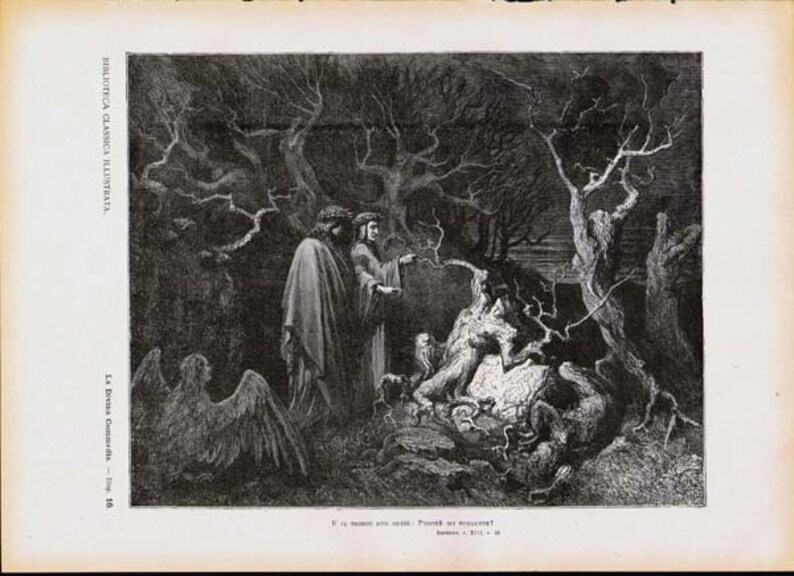 May include: A black and white illustration of two figures in a dark forest. The figures are standing near a tree trunk and are surrounded by branches. The text "E la domanda mi cresce..." is visible at the bottom of the image.
